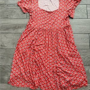 Torrid Flutter Sleeve Skater Dress, Orange w/White & Blue Daisies, Sz 1 14/16